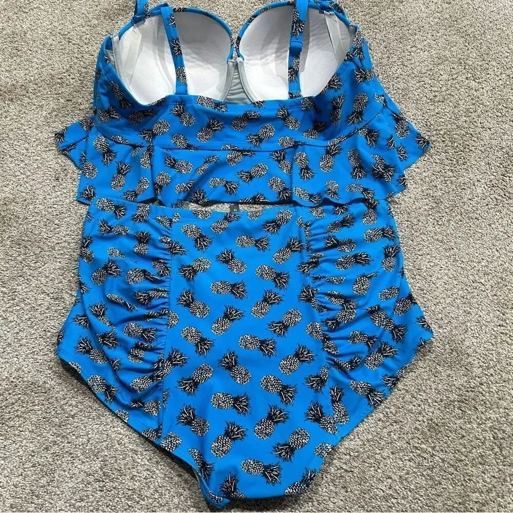 Torrid Blue Pineapple Print Swim Top/Bottom Set - Picture 3 of 9